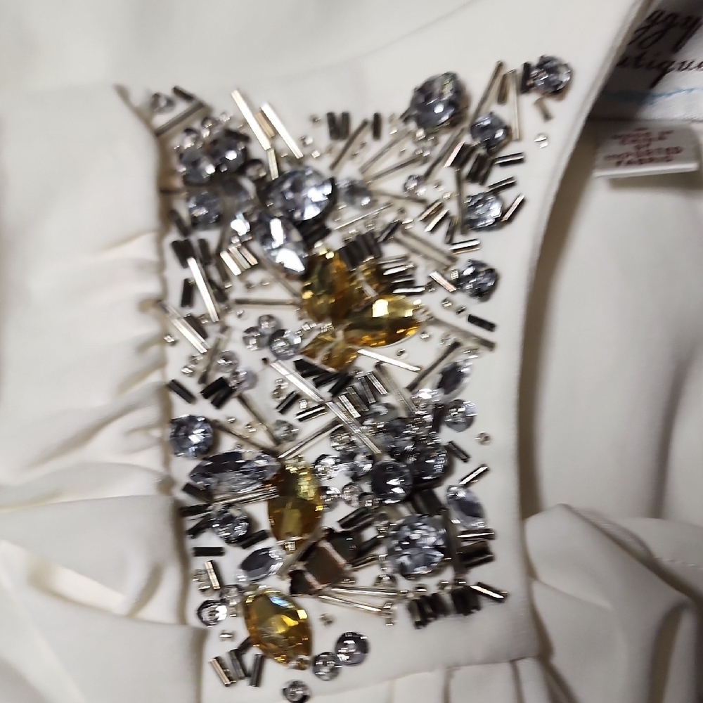 Suzi Chin for Maggy Boutique Cream Draped Midi Dress With Jewels - Picture 14 of 15